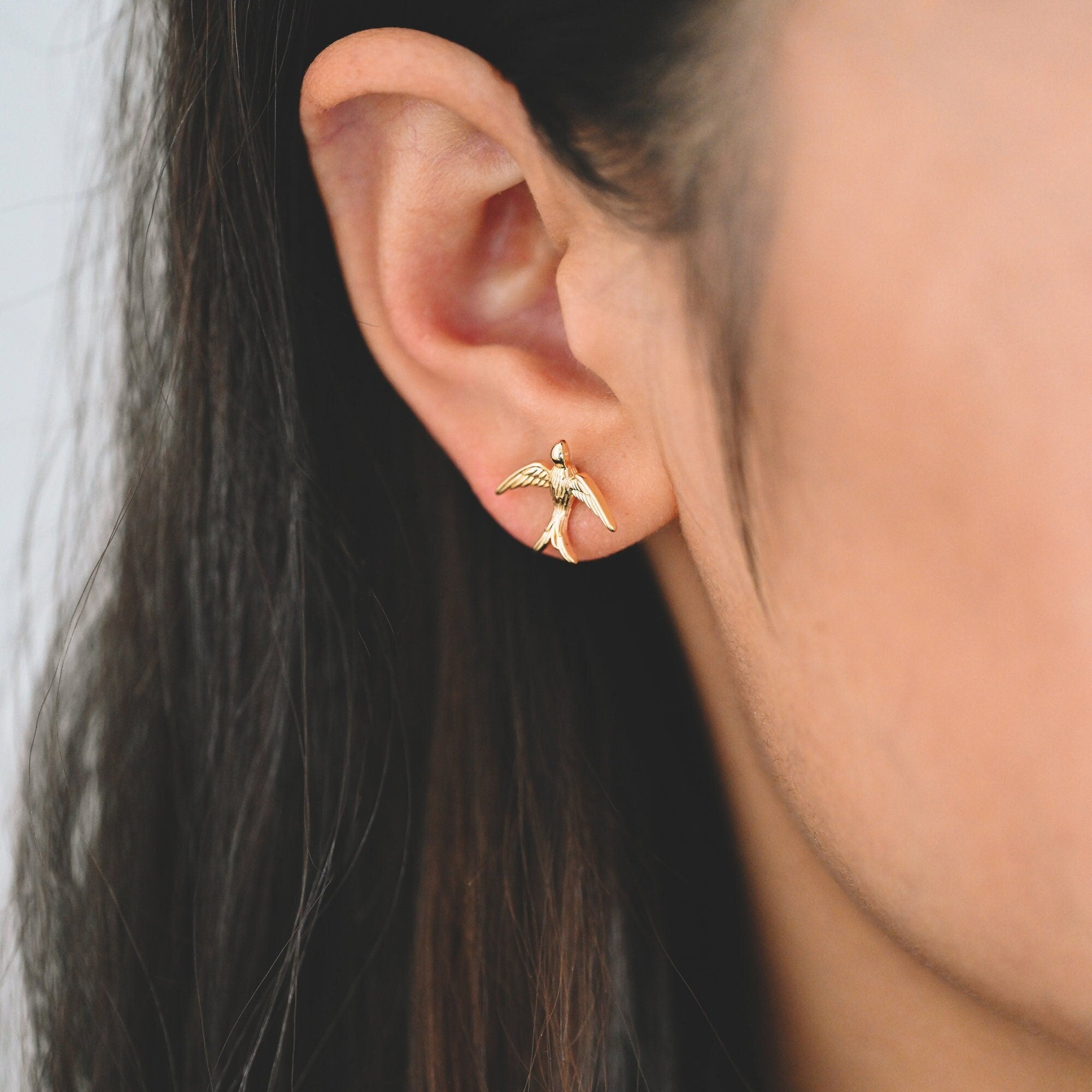 10pcs Gold/ Silver Swallow Earrings 12x15mm, Gold/ Rhodium Plated Brass Bird Stud Earrings (GB-4044)